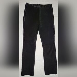 90s Hugo Buscati 100% Leather Suede Womens Black Pants with Stitch Detail Size 4